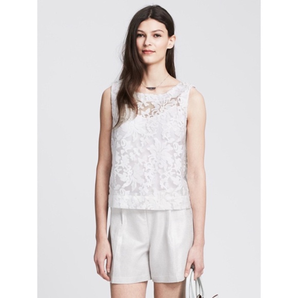 Banana Republic White Sheer Lace Organza Tank - Picture 2 of 6